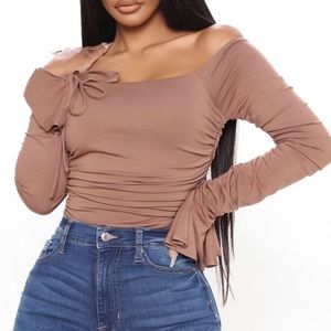 Fashion Nova nude-brown long sleeve bodysuit